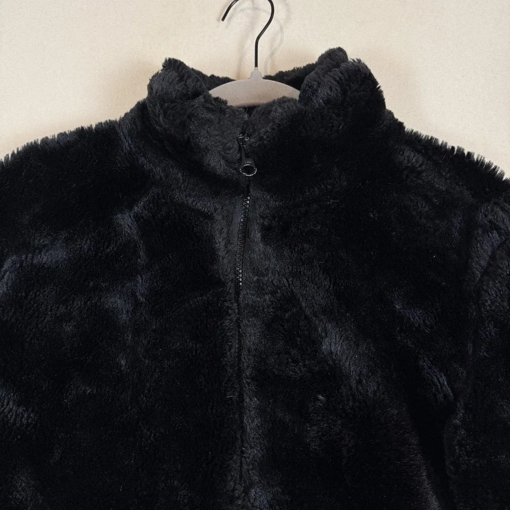 Gap Jacket Kids XL 12 Black Faux Fur Fleece Full Zip Stand Collar Winter Warm